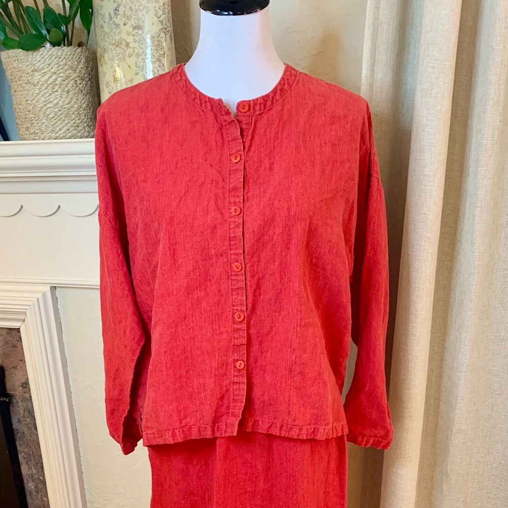Eileen Fisher Red Button-Up Top